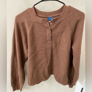 Brown Waffle Knit Henley Sweater